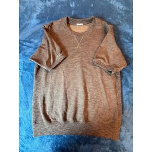 GU Mens Short Sleeve Sweatshirt Brown Olive Marl V-Stitch Crew Neck 341-307418 M